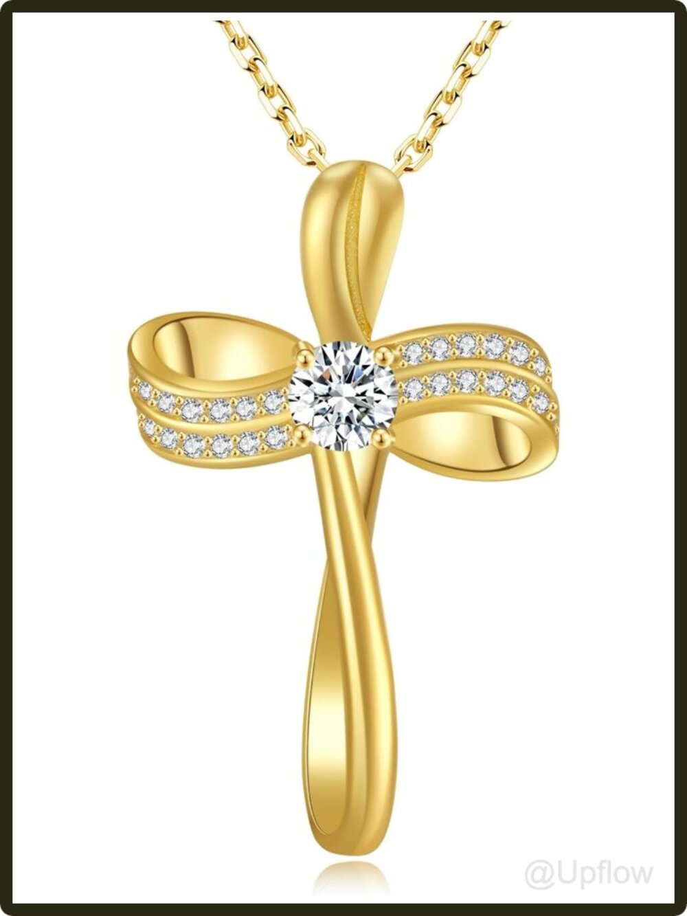 Women's 18K Gold Plated Cross Pendant Necklace Sterling Silver CZ Infinity Loop